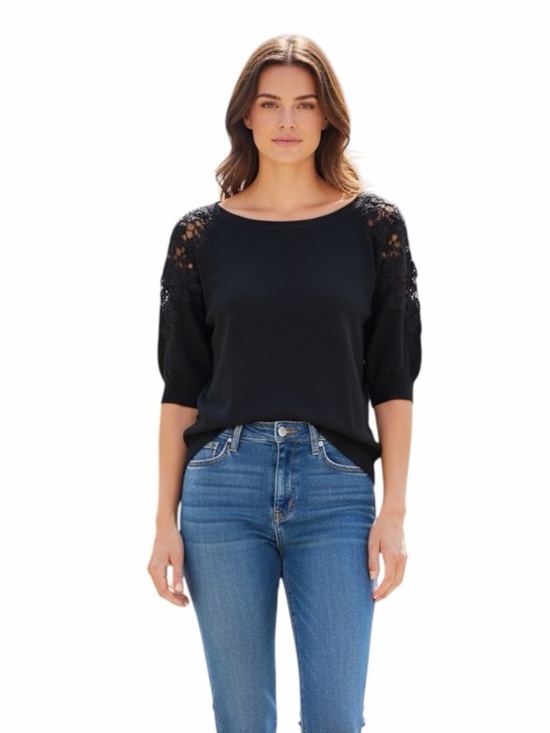 Jaclyn Smith Sweaters - Jaclyn Smith Collection Black Floral Lace Sleeve Knit top M